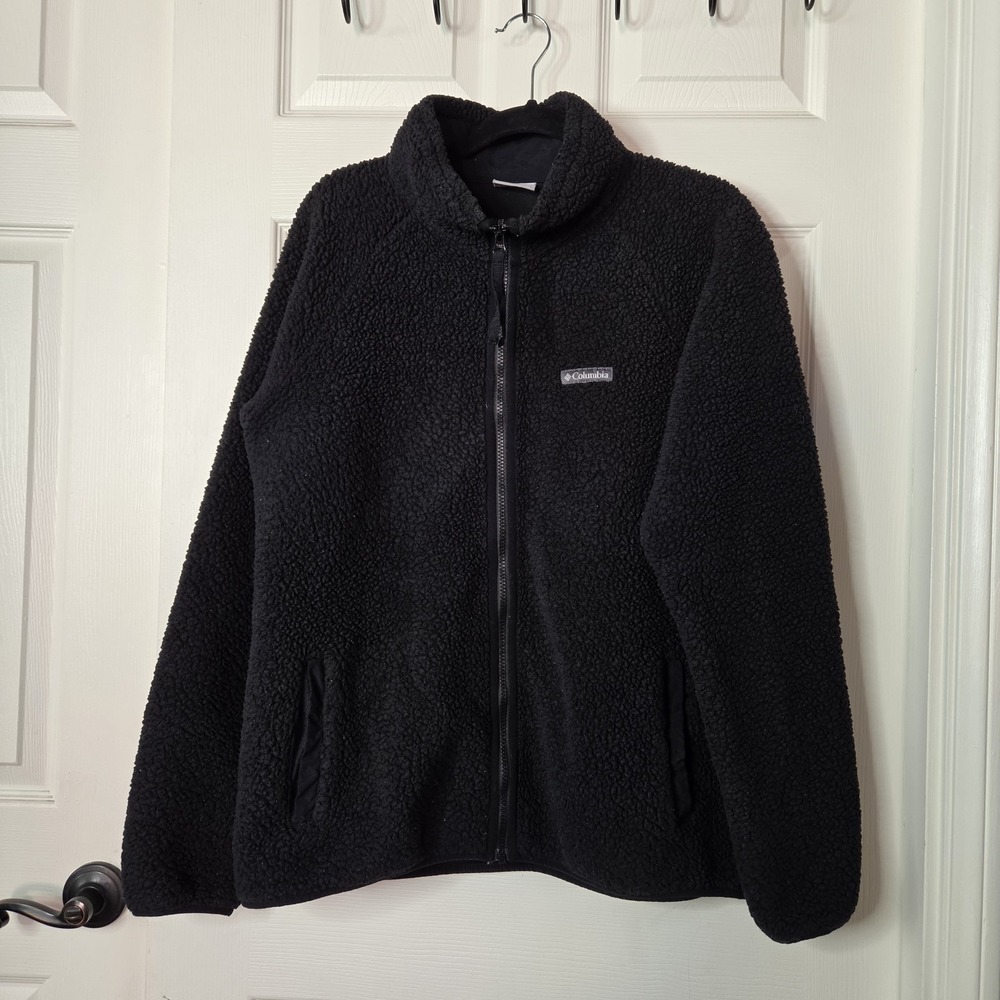 Columbia Black Sherpa Jacket Full Zip Stand-up Collar Outdoor Camping Cozy XL
